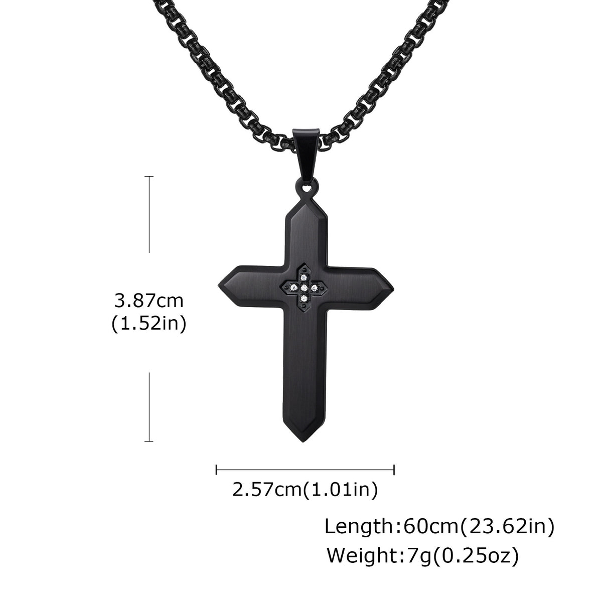 Unisex Classic Stainless Steel Inlaid Zircon Sand Surface Cross Pendant Square Pearl