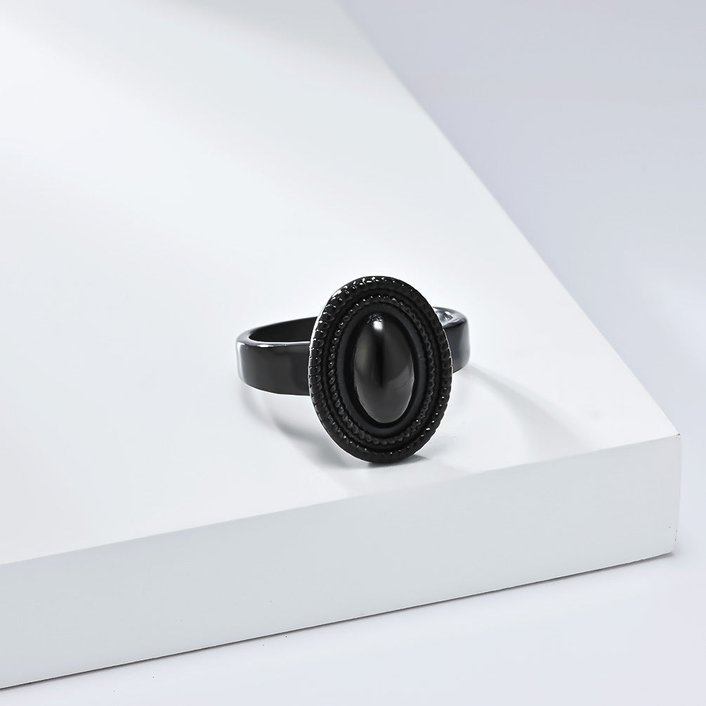 Planderful Personalized Retro Mirror Oval Ring For Women, Twist Edge Steel Jewelry, High Fashion Everyday Genie