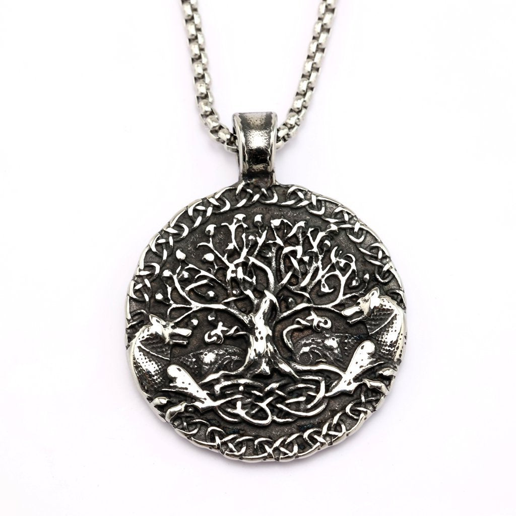 Planderful Viking Tree Of Life Pendant Necklace Stainless Steel Double Sided For Men And Women