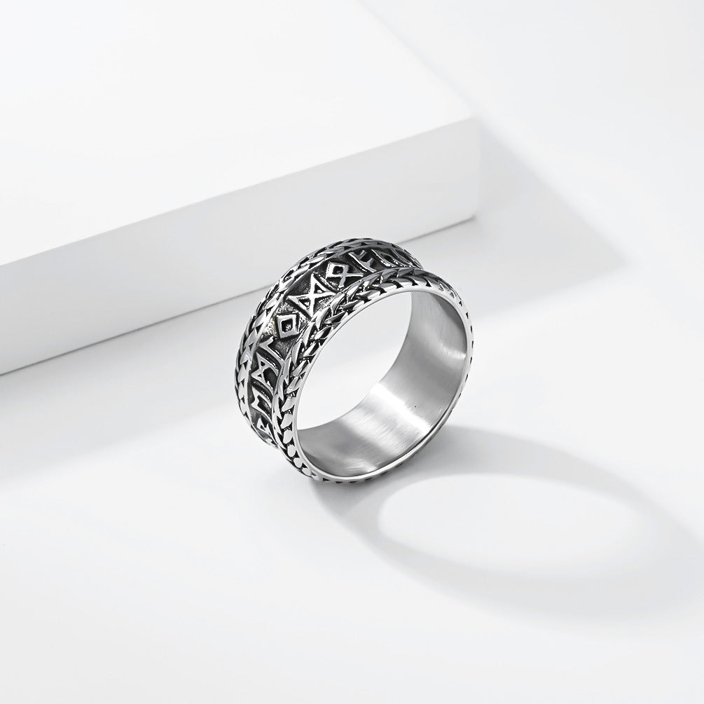 Planderful Titanium Steel Viking Ring For Men Bold Retro Nordic Jewelry Everyday Genie Collection