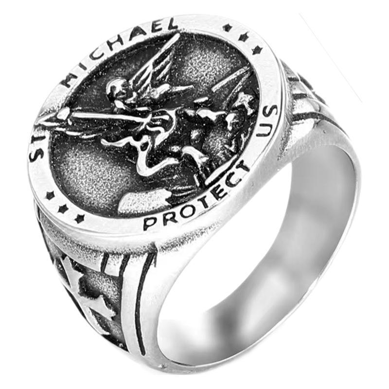 European and American Wind Titanium Steel Archangel Ring for Men