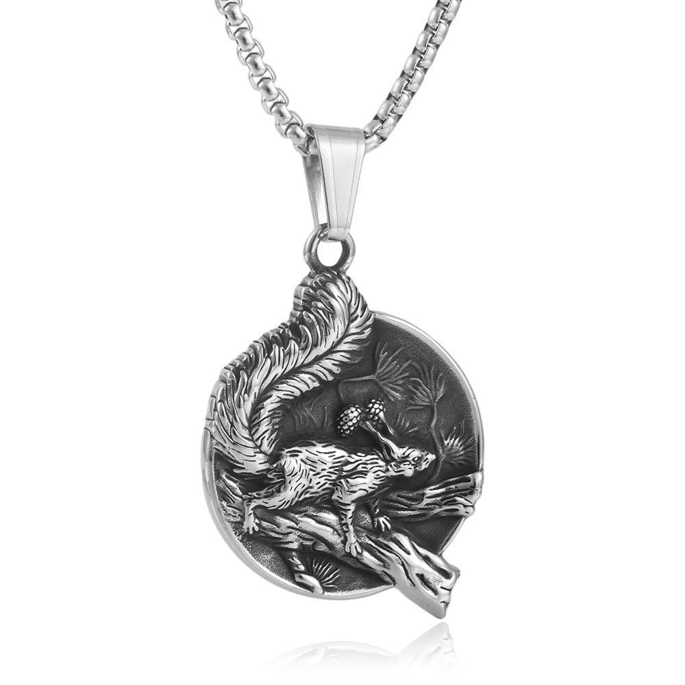 Trendy Retro Titanium Steel Squirrel Pendant Necklace for Men - European and American Punk Style