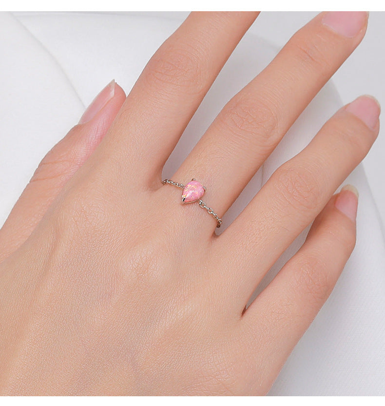 925 Sterling Silver Opal Geometric Ring