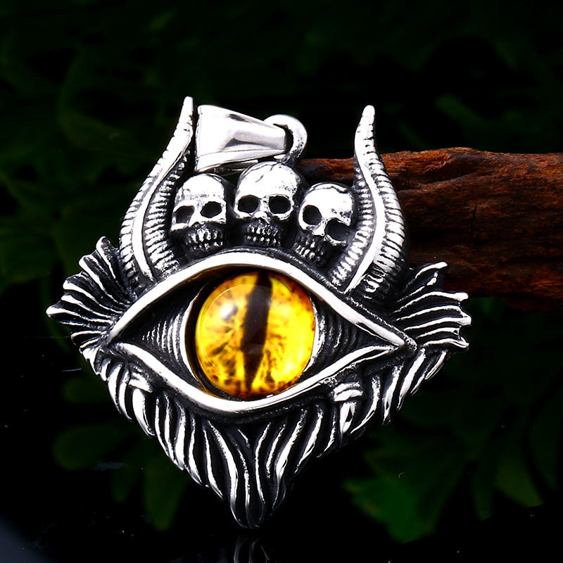 Punk-Inspired Devil's Eye Skull Titanium Steel Pendant for Men