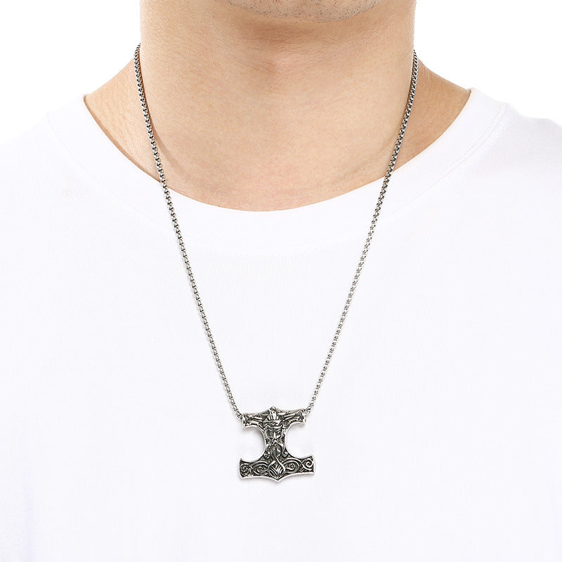 Nordic Viking Thor'S Hammer Odin Pendant, Vintage Celtic Knot Sheephead Stainless Steel Men's Necklace