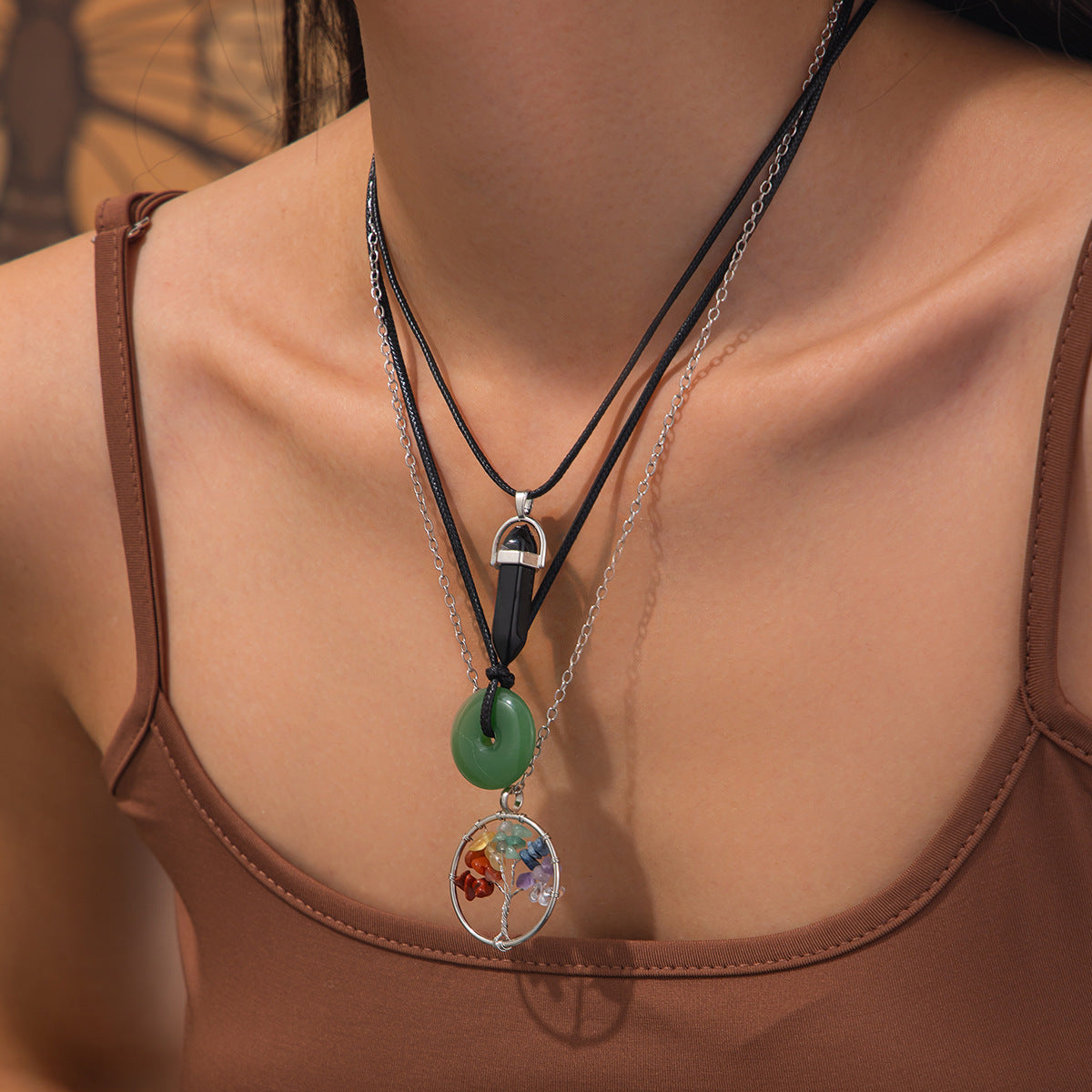 Planderful Vienna Verve Necklace – Retro Stacked Colored Crystal Pendant