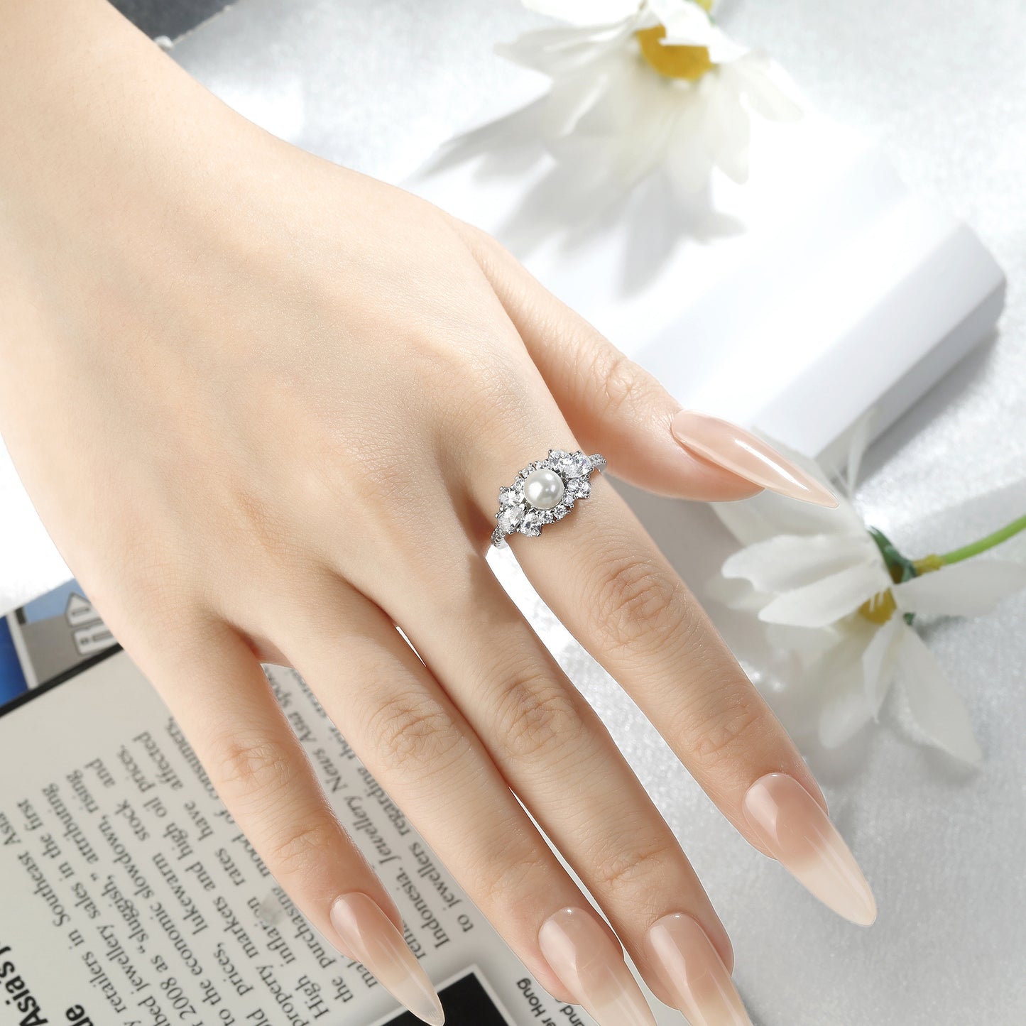 Planderful S925 Sterling Silver Pearl Ring Retro Bead Design For Her Elegant Wedding Jewelry