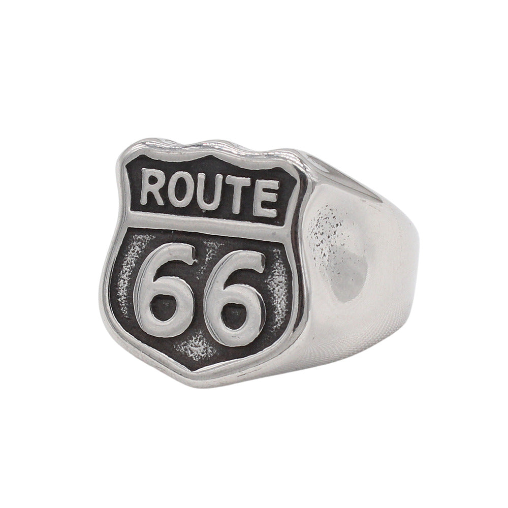 Planderful Jewelry Titanium Route 66 Ring For Men Vintage Retro Style Mens Ring Gift Idea
