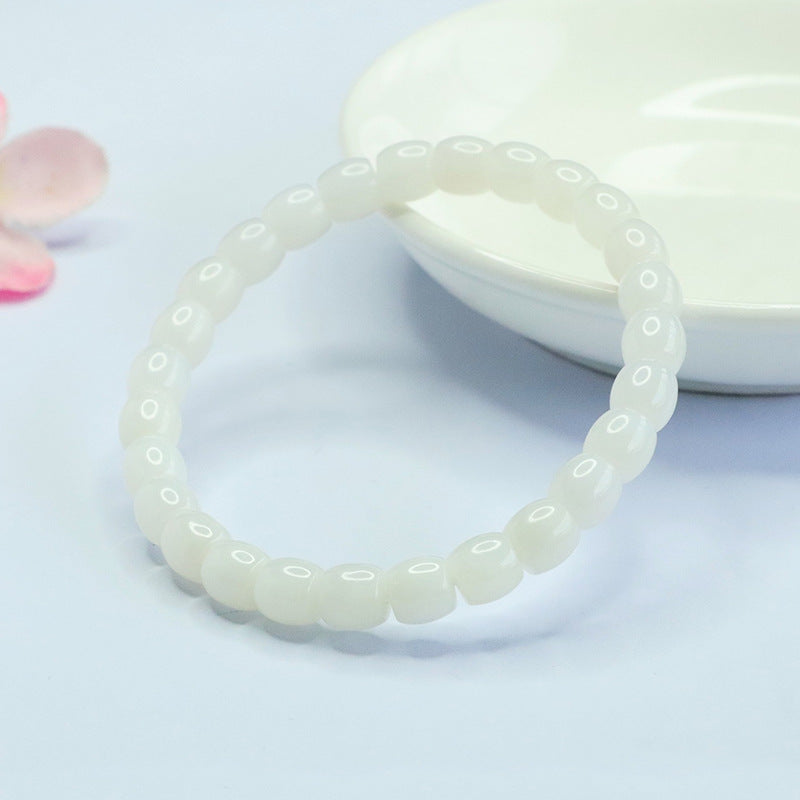 White Hetian Jade Vintage Bead Bracelet