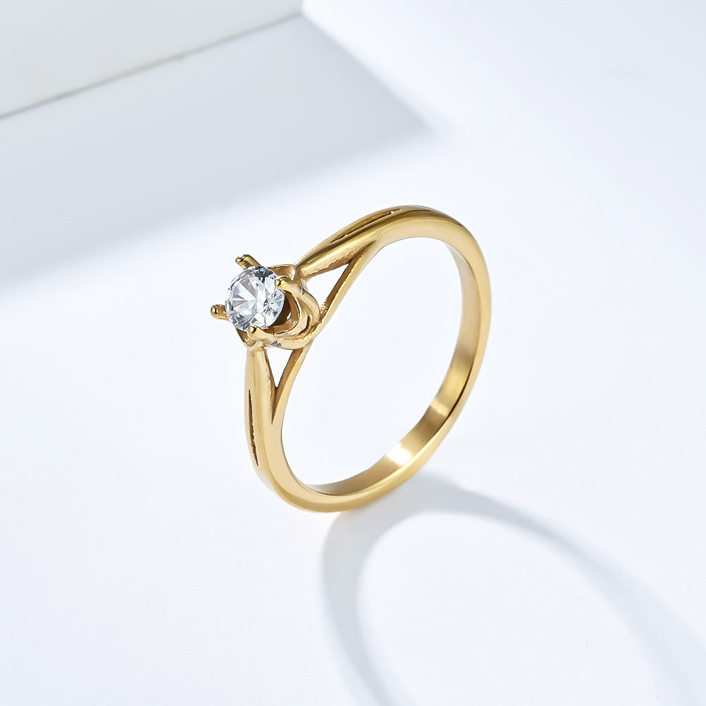 Planderful Zircon Ring For Women Stainless Steel Inlaid Jewelry Timeless Wedding Gift Everyday Genie