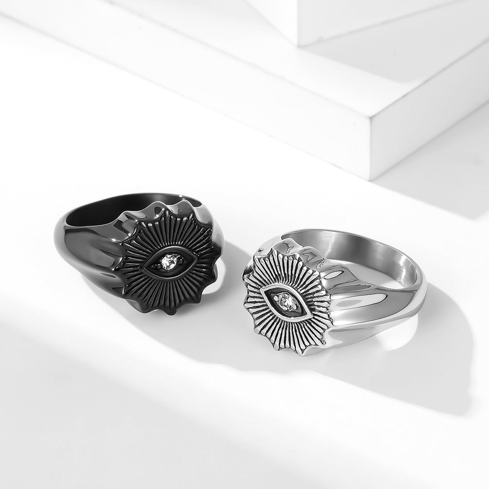 Planderful Mens Stainless Steel Eye Ring Personalized Engraving Retro Style Jewelry