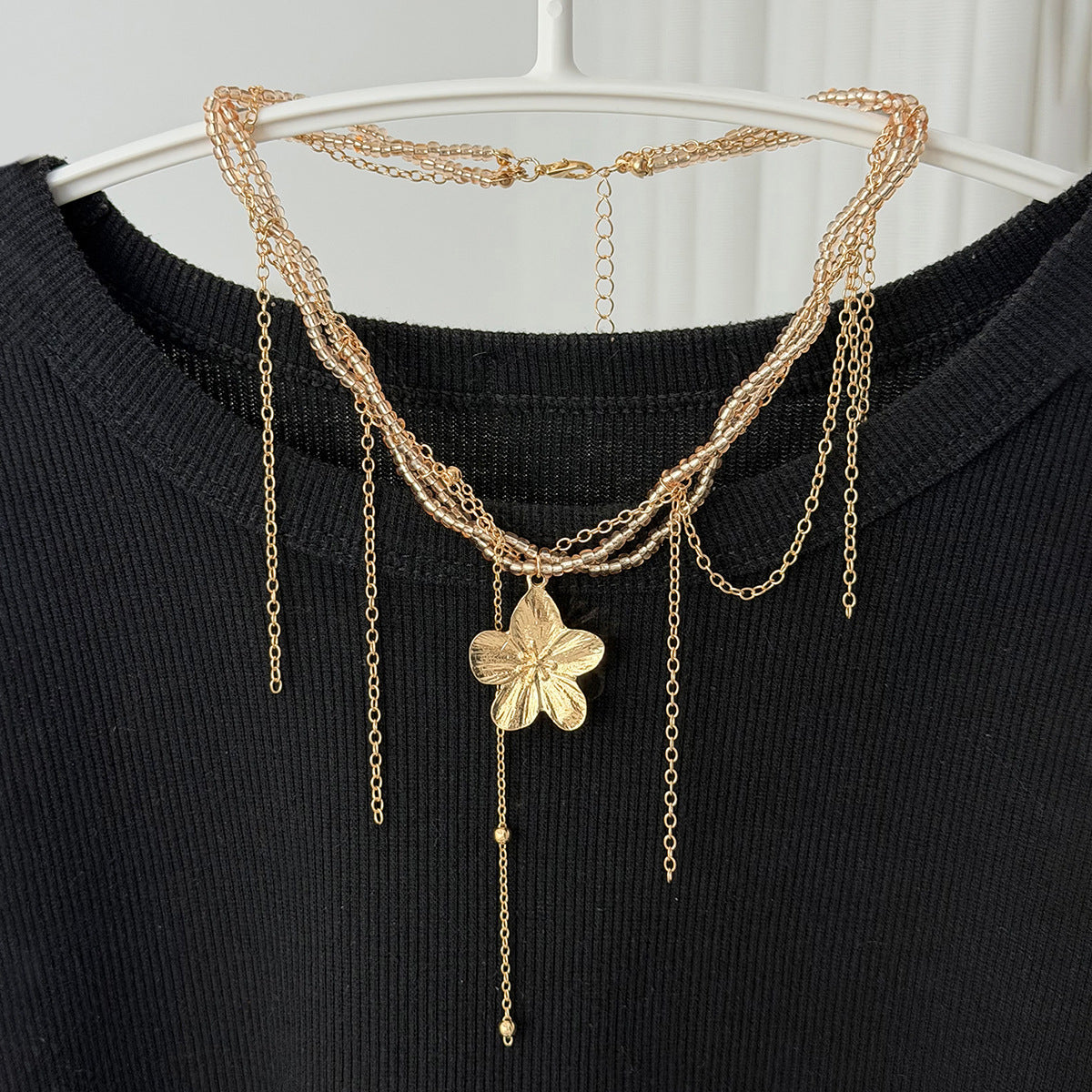 French Floral Bead Tassel Wrap Necklace