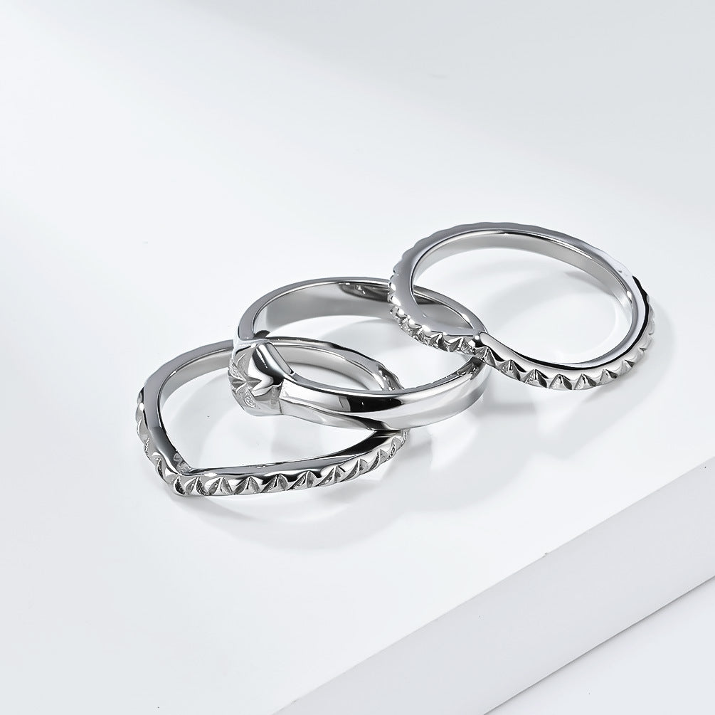 European And American Fashion Light Luxury Three-Piece Stacking Ring Women's Elegant Commuting Wear Jewelry