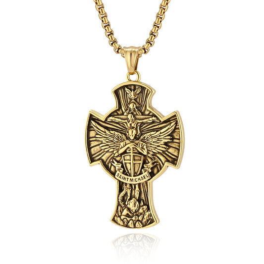 Planderful St Michael Archangel Necklace Titanium Steel Durable Vintage Jewelry For Spiritual Collectors