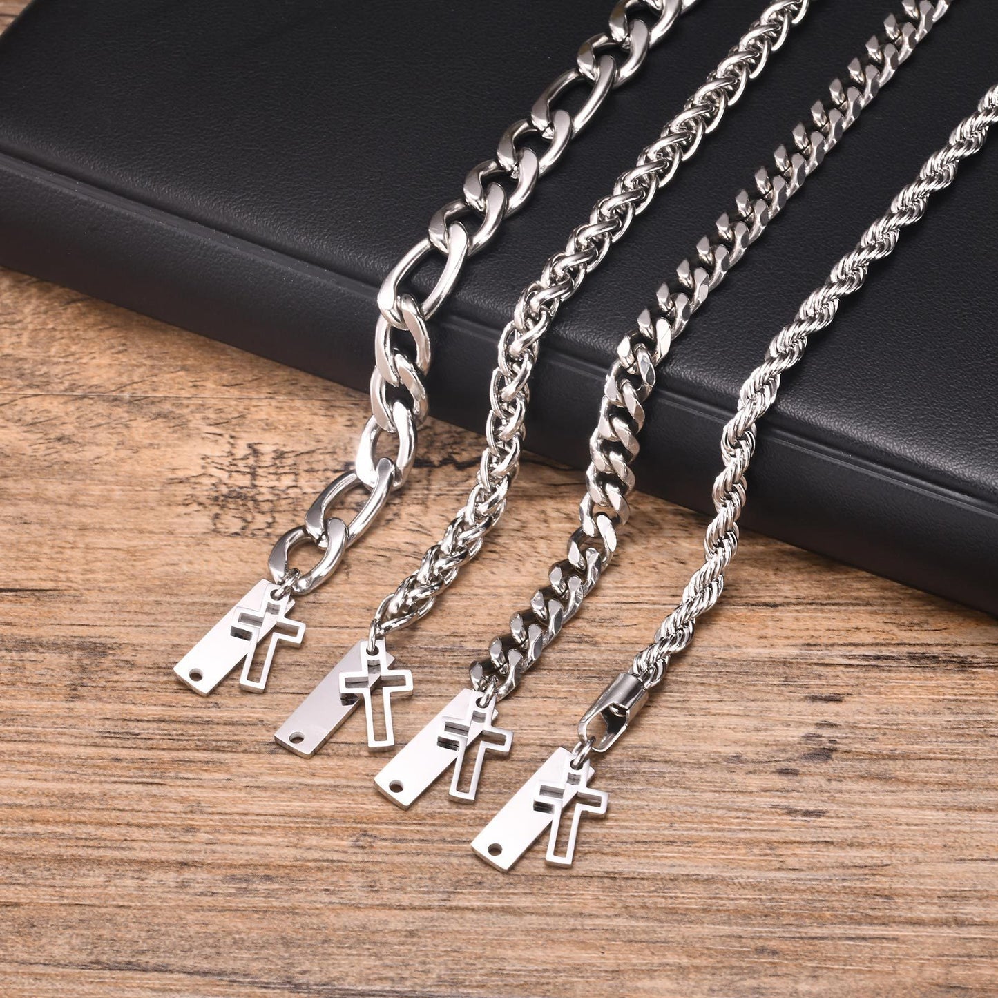 Men's Bracelet Stainless Steel Cuban Chain Cross Jewelry