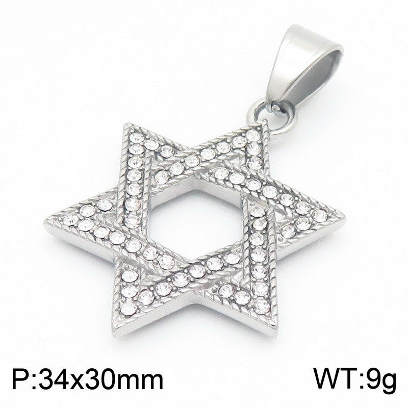 Dance Sweater Chain Pendant, Street Studded With Diamond Hexagram Stainless Steel Men's Pendant Necklace