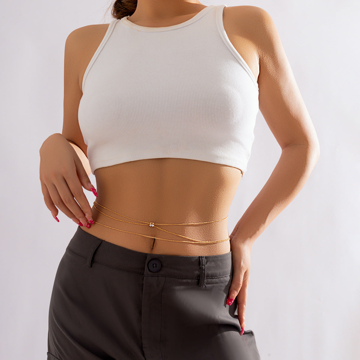 Heart-shaped Zircon Multi-layer Body Chain with Chainmail Waist Necklace