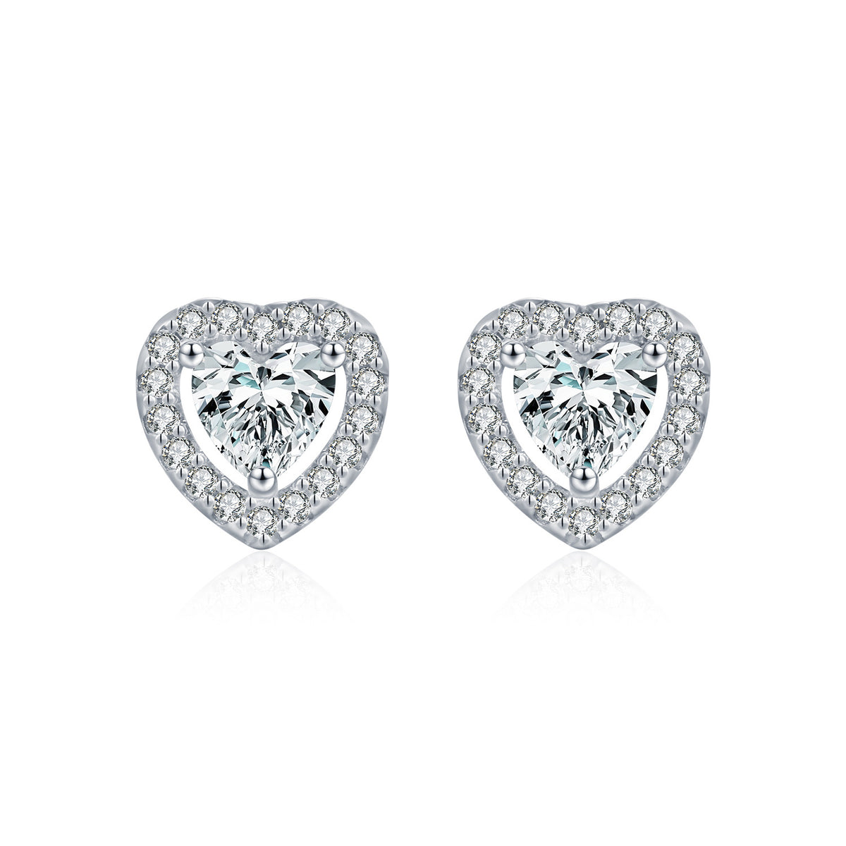 925 Sterling Silver Heart Moissanite Stud Earrings