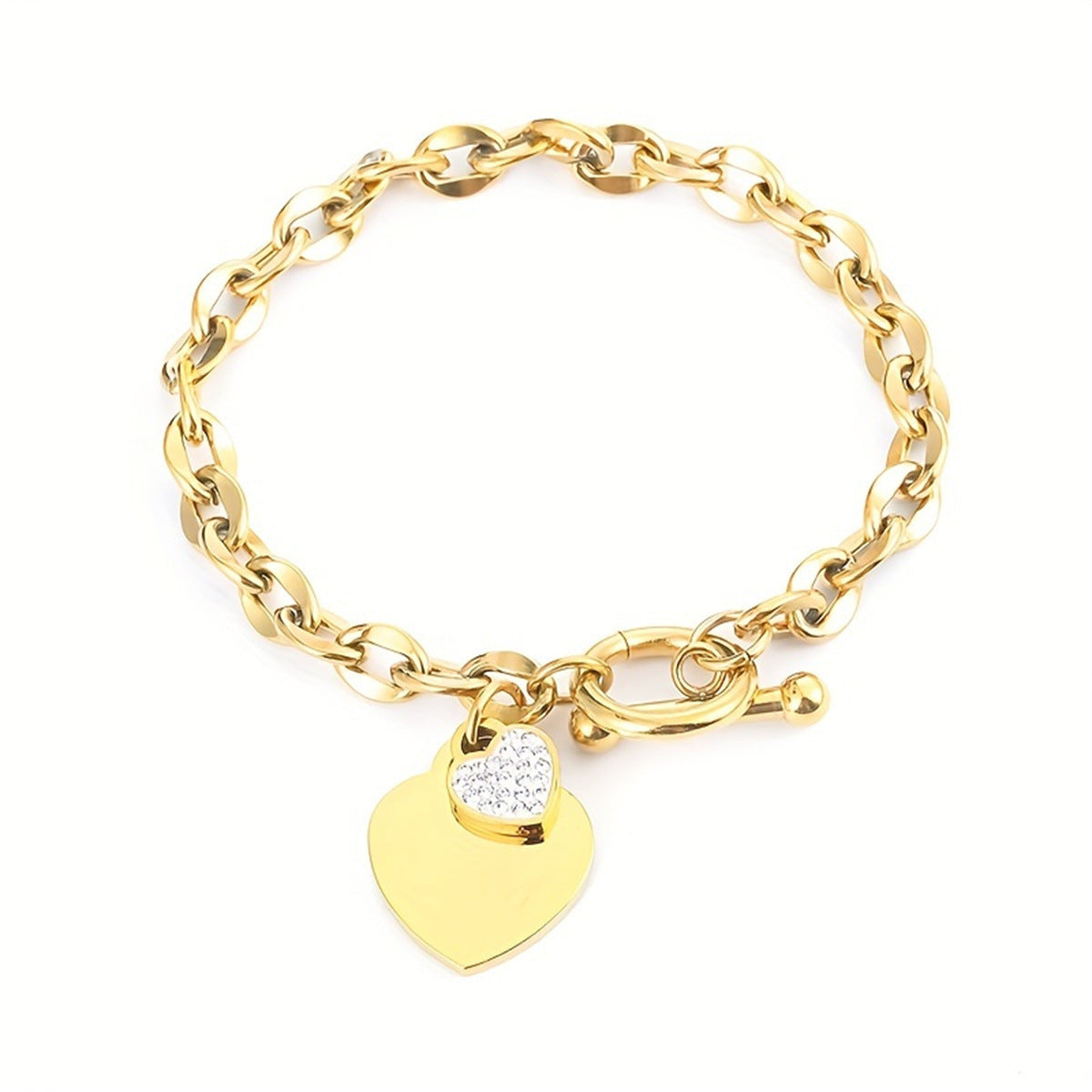 Planderful Jewelry Elegant Heart Shaped Buckle Stainless Steel Bracelet For Everyday Wear Gift