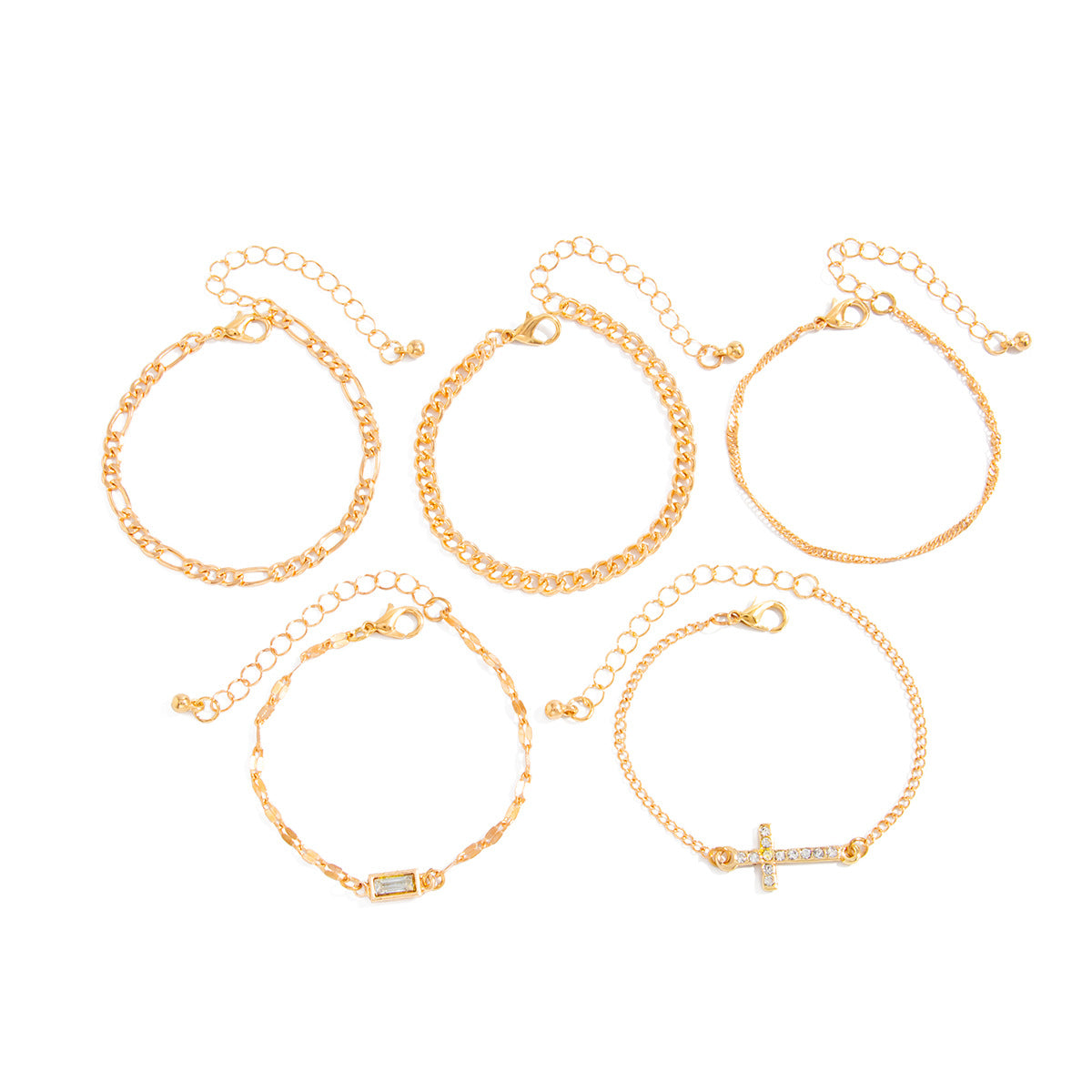 Style Set Stacked Cross Bracelet Micro-Inlaid Zircon Western Retro Chain Multi-Layer