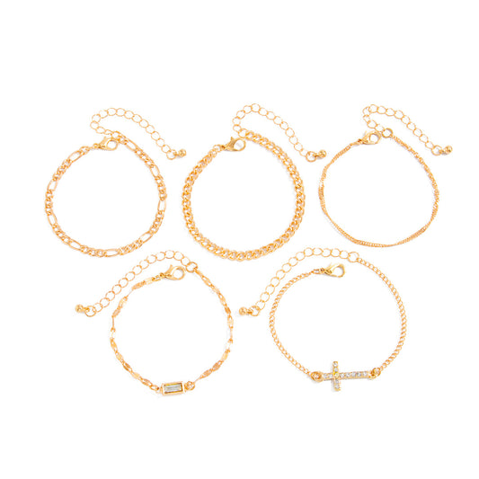 Style Set Stacked Cross Bracelet Micro-Inlaid Zircon Western Retro Chain Multi-Layer