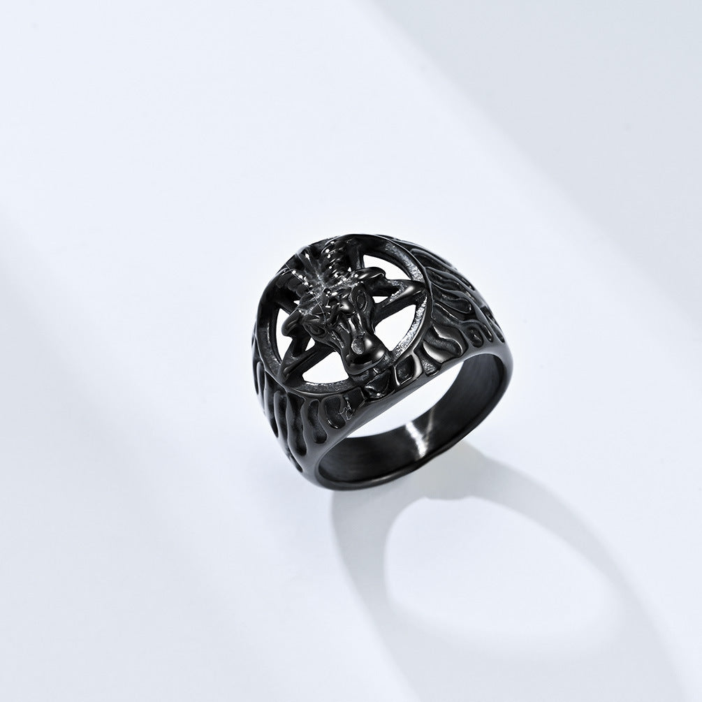 Planderful Satan Goat Ring Titanium Stainless Steel Retro Style Personalized Jewelry For Men Women