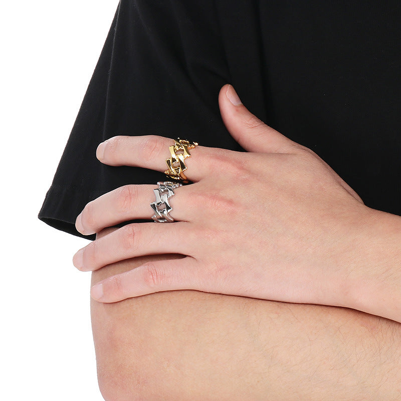 Planderful Titanium Ring Men Rhombus Hollow Chain Hip Hop