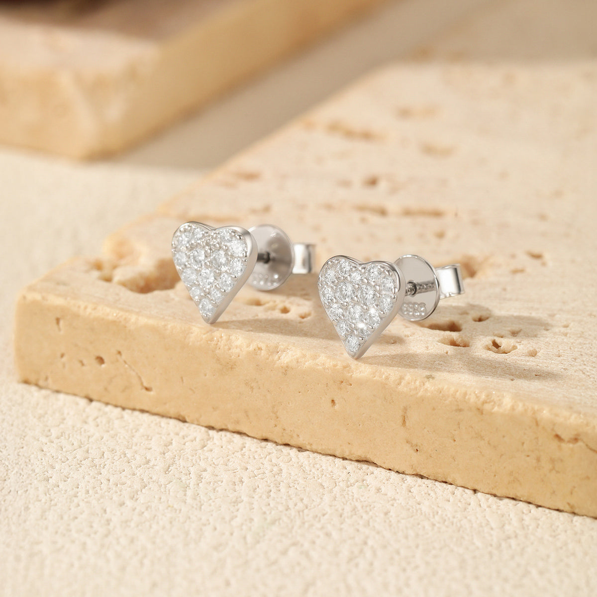 925 Sterling Silver Petite Heart Moissanite Studs