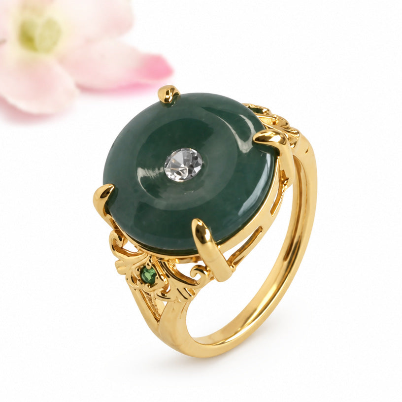 Blue-Water Jadeite Peace Buckle Ring