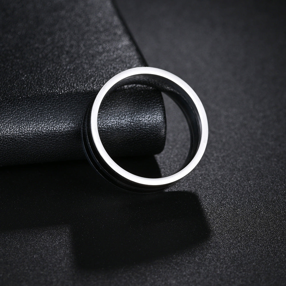Fashionable Men's Steel Ring with Unique Groove Design in European and American Style