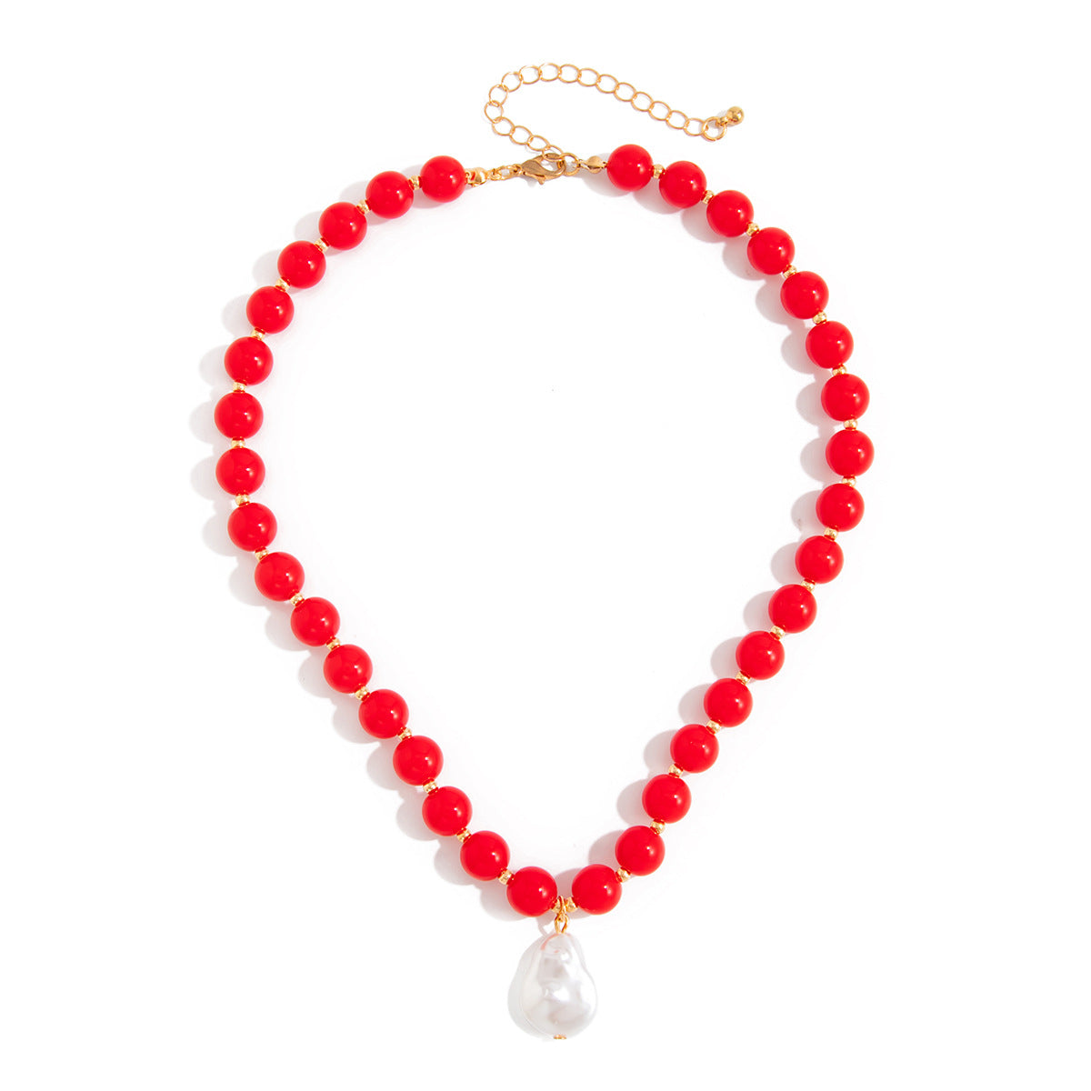 Colored Round Beads Pearl Necklace Dopamine Beaded Holiday Wind Necklace
