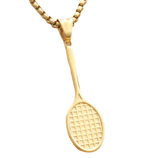 Personalized Retro Titanium Steel Badminton Racket Pendant Necklace for Men and Women