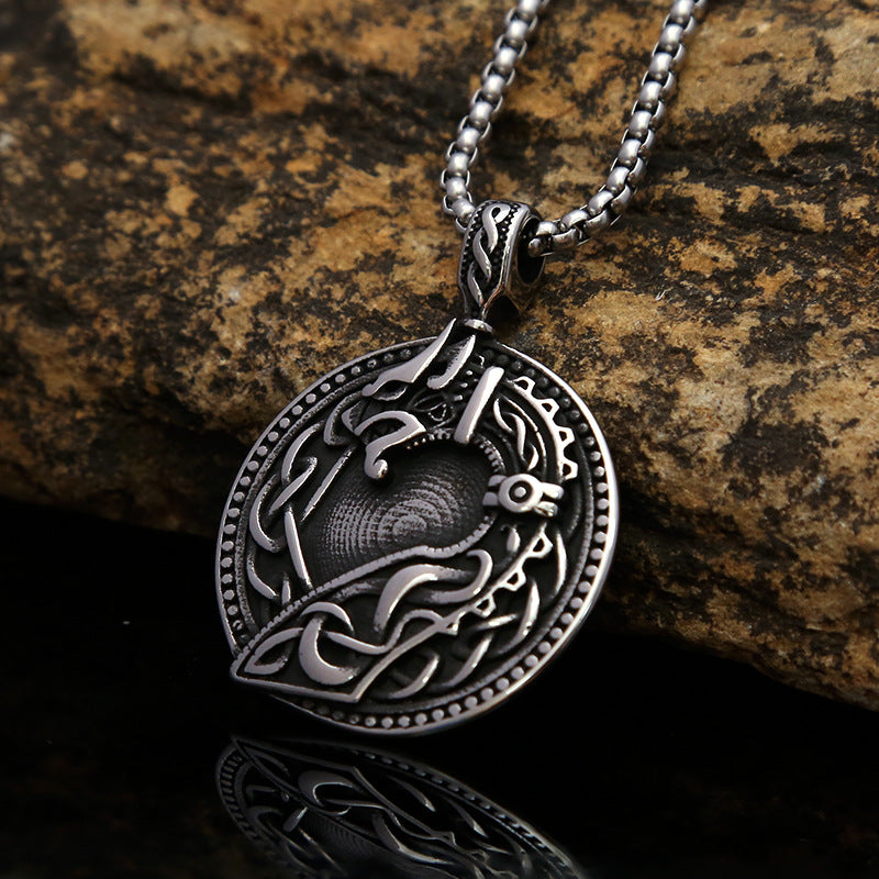 Nordic Culture Viking Wolf Head Titanium Steel Men's Pendant Necklace