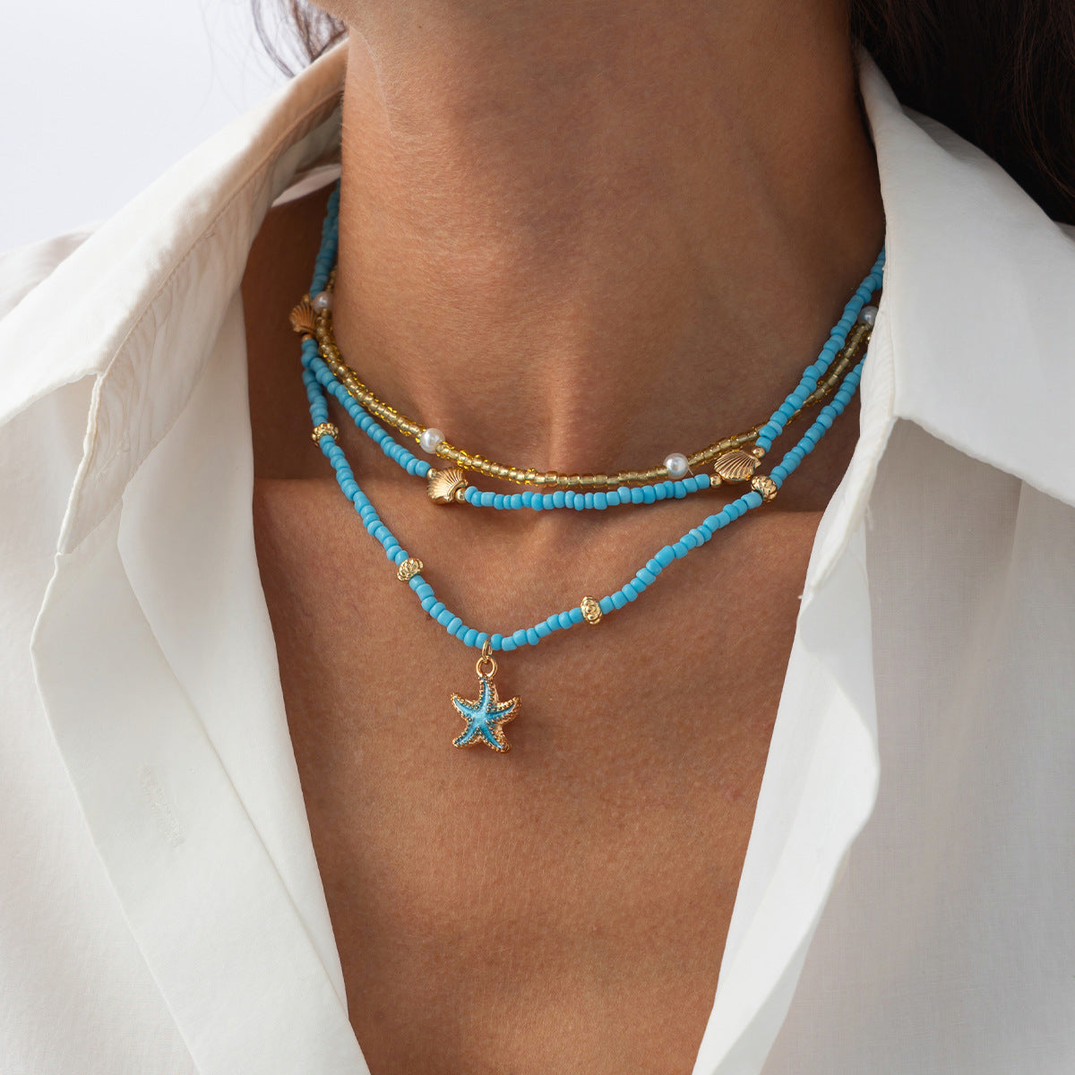 Starfish Pearl-Style Bohemian Layered Necklace