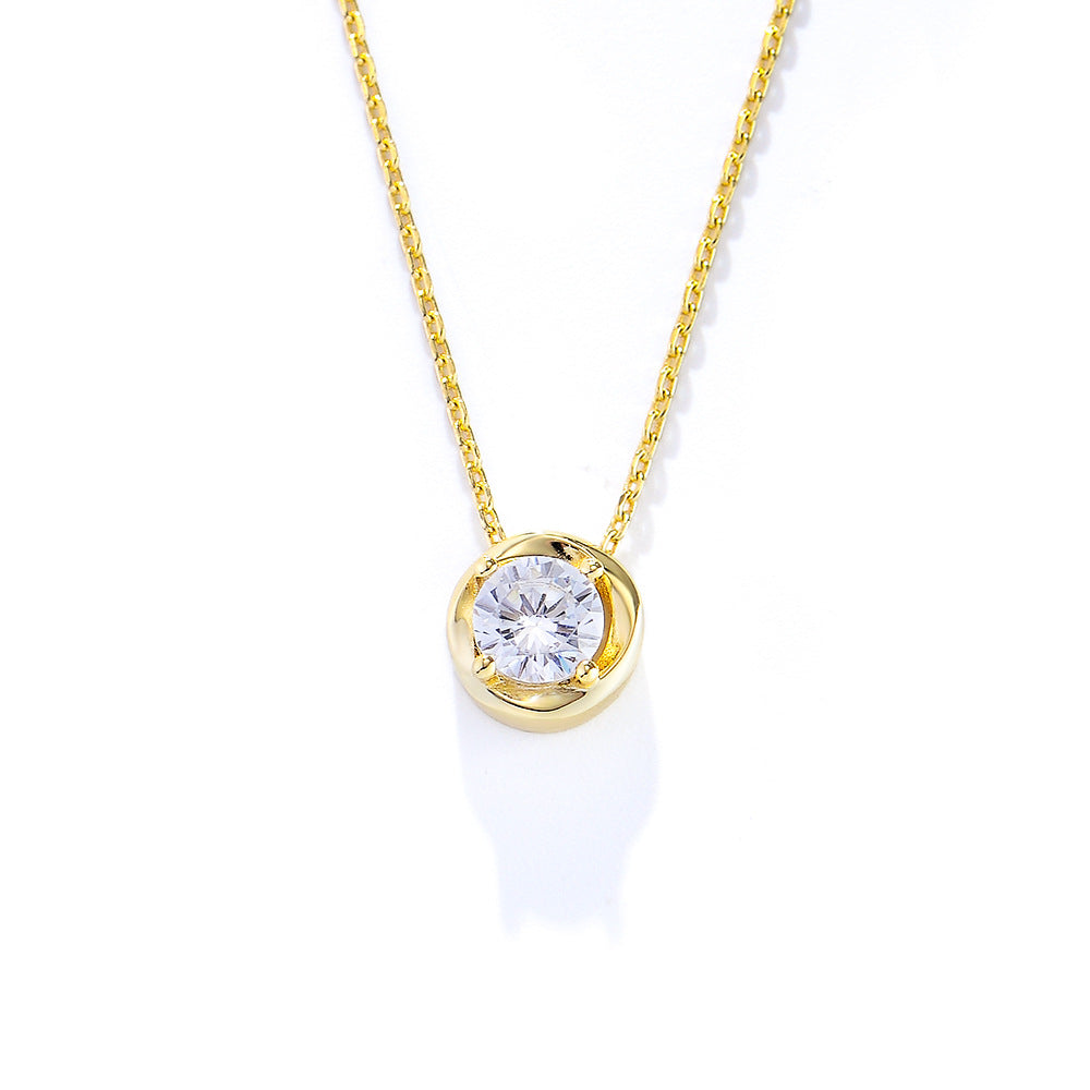 925 Sterling Silver Hollow Single Zircon Necklace High-End Exquisite