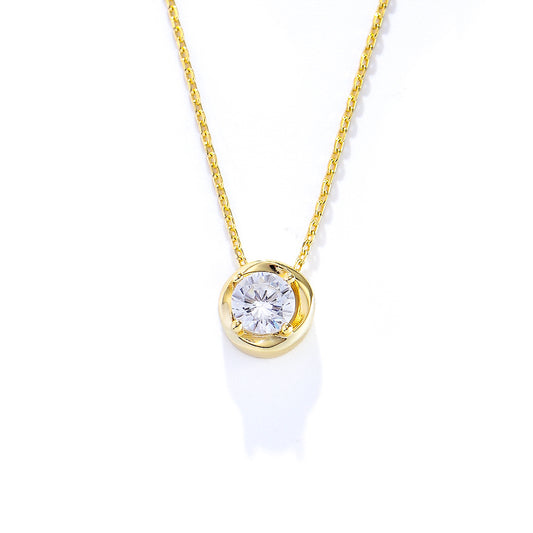 925 Sterling Silver Hollow Single Zircon Necklace High-End Exquisite