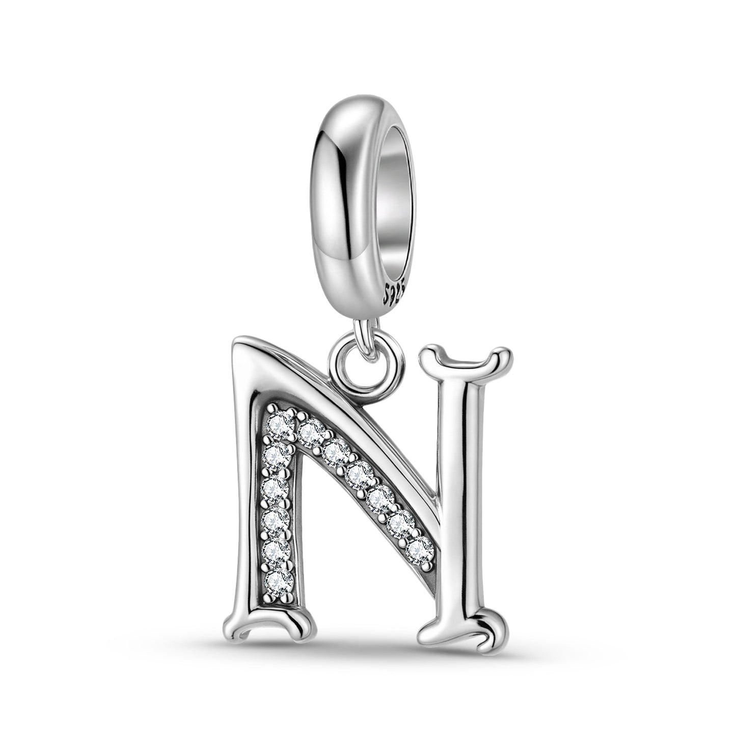 Planderful Jewelry 26 Letter Sterling Silver Pendant With Zircon Inlays Necklace
