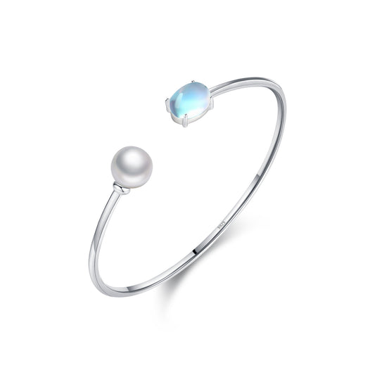 Elegant Sterling Silver Bracelet with Pearl and Moonlight Stone