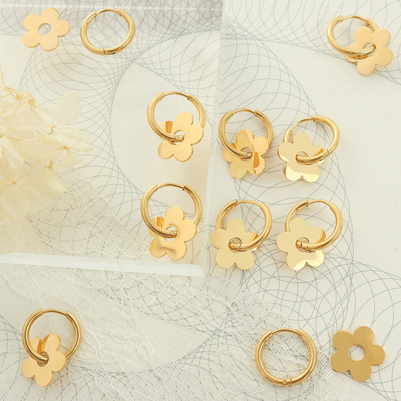 Golden Blossom Titanium Steel Ear Studs - Exquisite Retro Floral Earrings