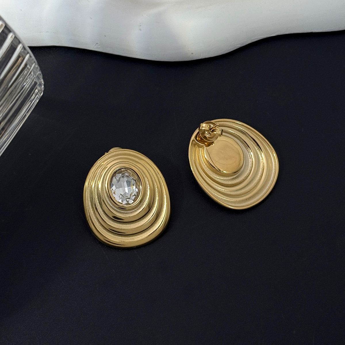 Stainless Steel Stud Earrings For Women By Planderful Vienna Verve Geometric Retro Texture Statement