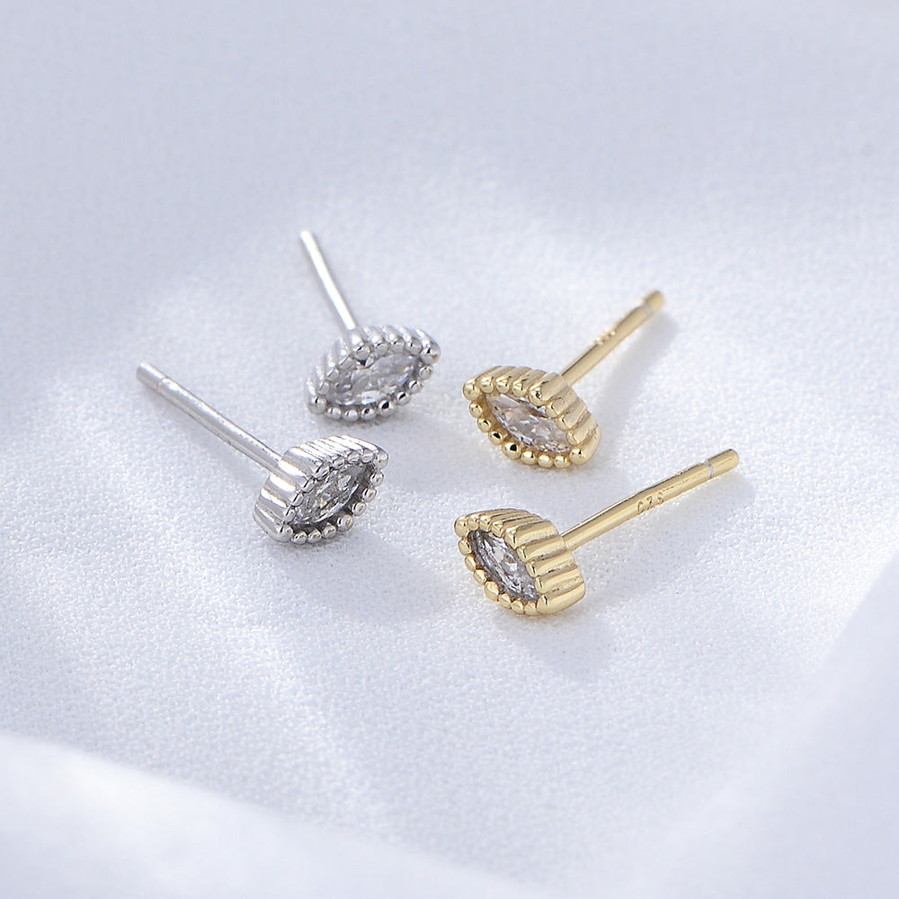 Small Fresh Zircon Stud Earrings Mini Sterling Silver Student Small Geometric Gold Earrings