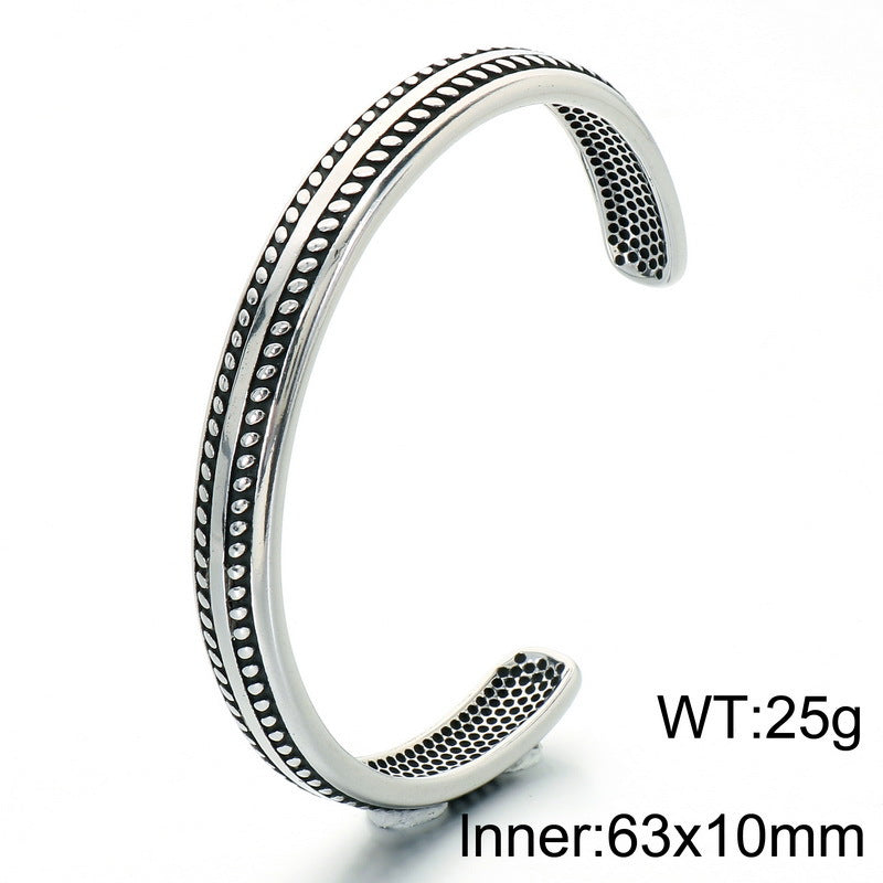 Fish Bone Segmented Texture C-Shaped Bracelet Niche Crescent Scale Serrated Stainless