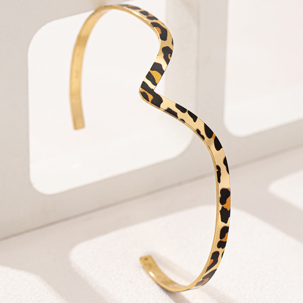 Planderful Vienna Verve V-Shaped Metal Leopard Print Bracelet
