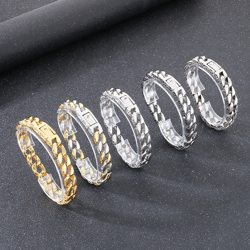 Planderful Mens Titanium Steel Cuban Chain Bracelet 11mm