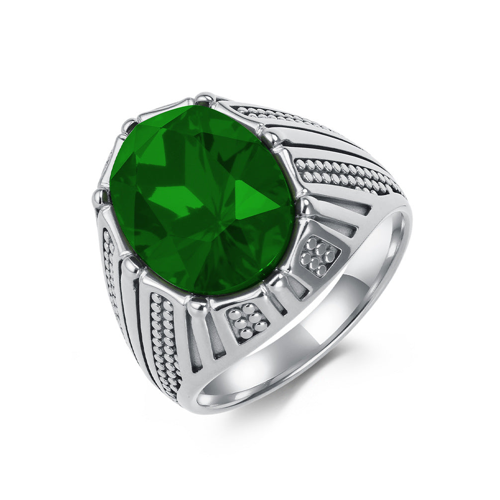 Planderful Mens Stainless Steel Inlaid Glass Gem Ring Personalized High End Gift For Him