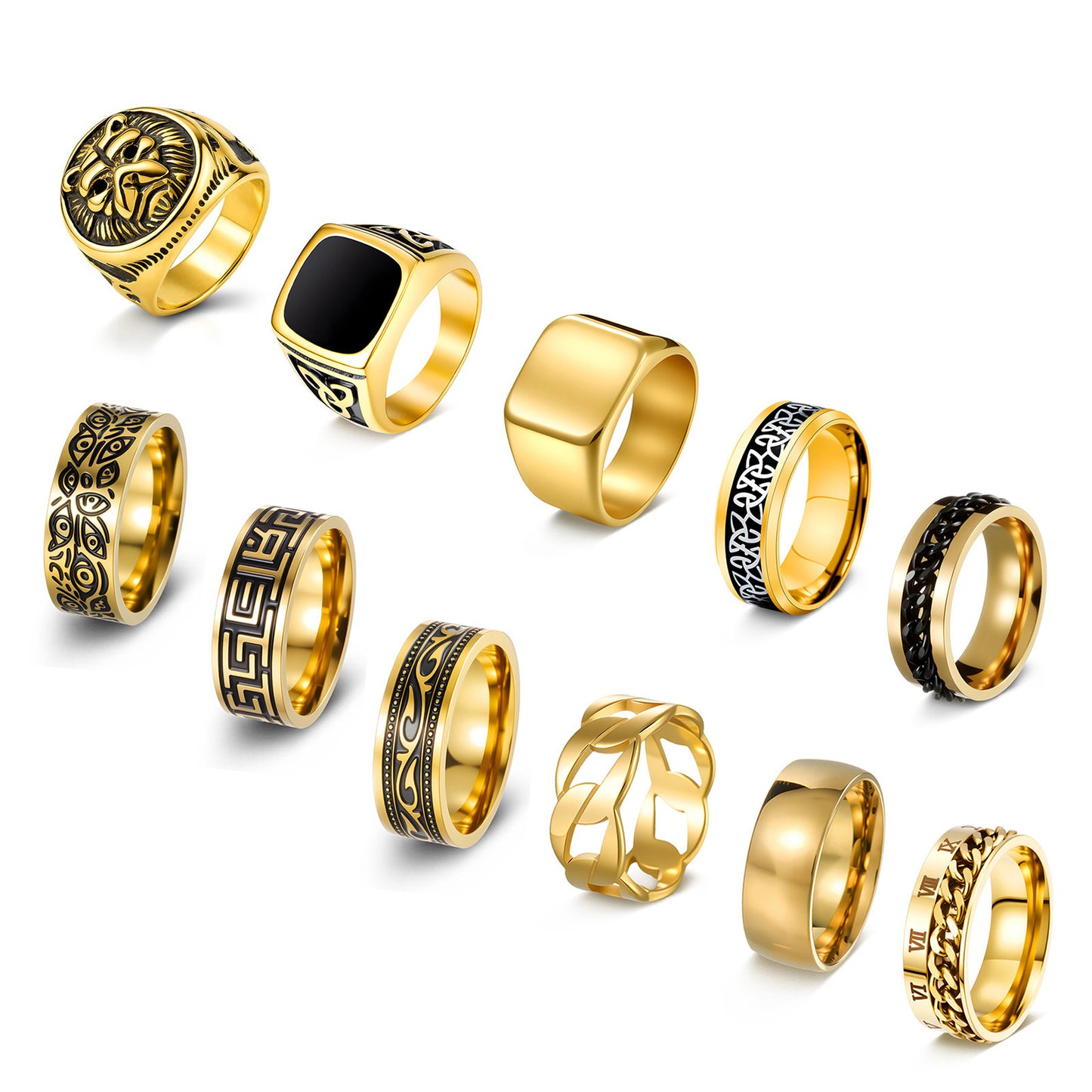 Planderful Everyday Genie Stainless Steel Ring Set For Men Lion Head Retro Hip Hop Unisex Jewelry Do Not Fade
