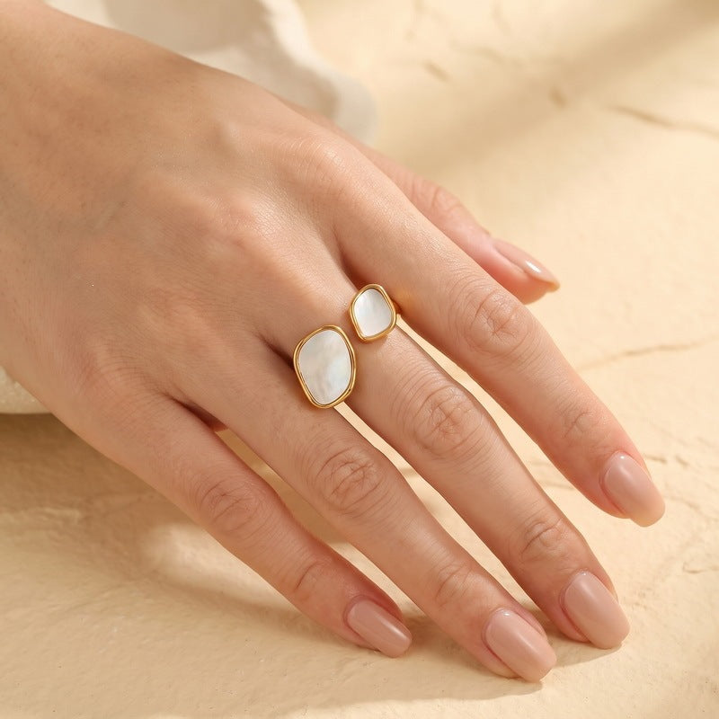 French Women's Ring Retro Irregular Double White Fritillary Open
