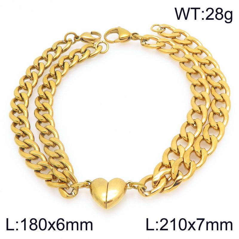 Niche Love Magnetic Bracelet Couple Style – Nk Chain Heart-Shaped Magnet Unisex Titanium