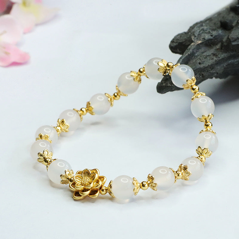 Golden Lotus Chalcedony Sterling Silver Bracelet