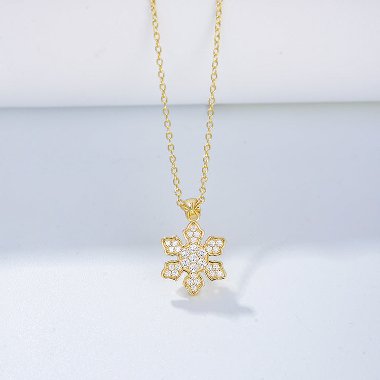 S925 Silver Micro-Inlaid Zircon Snowflake Pendant Necklace Valentine'S Day Gift Inlaid